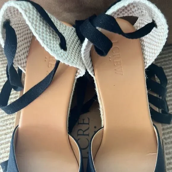 NWT JCREWankle wrap espadrilles wedges black 7.5